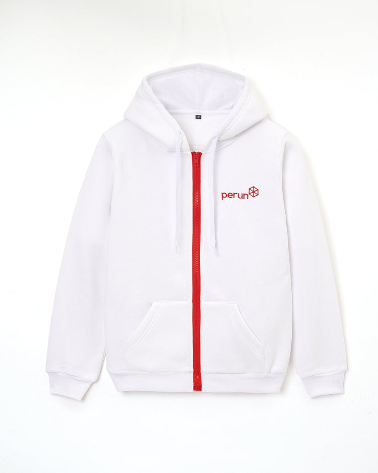 Hooded Sweatshirt, unisex, white with red trim